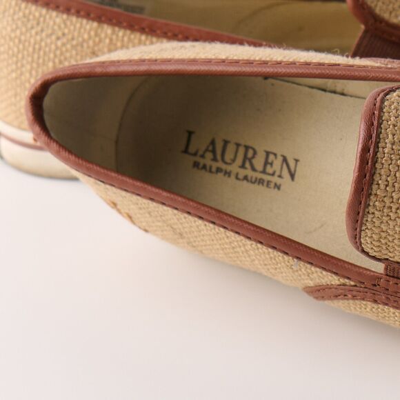 Lauren Ralph Lauren Janis Burlap Slip-On Sneakers Tan Brown Casual Preppy Sz 8.5 - Picture 5 of 11
